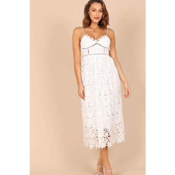 Petal & Pup FRANCHESHCA MIDI LACE DRESS WHITE LACE Nwot Small - Picture 1 of 10